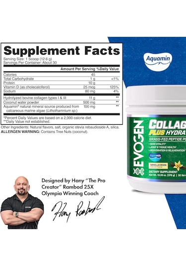 Evogen Collagen Plus Hydration Grass Fed Collagen Skin Joint & Ti