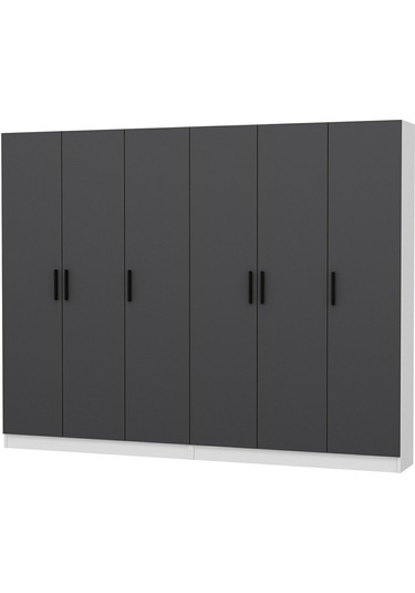 Minar Kale 210 Cm 6 Kapaklı 2b Raf Portmanto Beyaz Antrasit