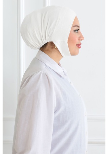 Kadın Tesettür Geniş Hacimli Pratik Ense Ve Çene Altından Geçmeli Kaymayan Bone Ekru Çeneli Bone Ekru