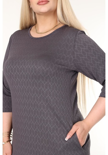 Çift Cepli Kışlık Büyük Beden Esnek Elbise 21d-2630 Füme