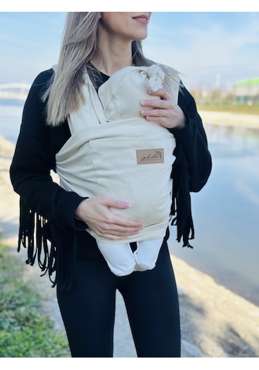 Krem Anakucağı Cepli Bebek Taşıma Şalı, Bebek Askısı Sling