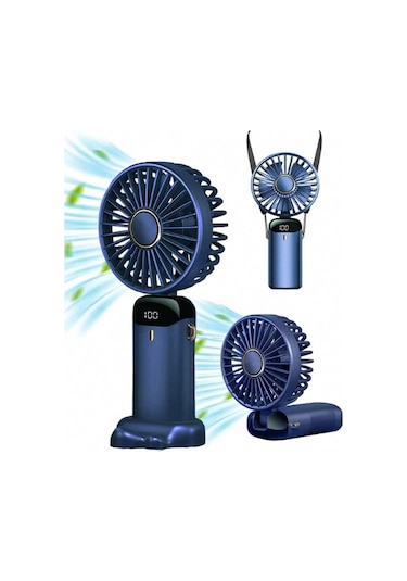 Mini El Fanı 5 Kademeli Dijital Led Göstergeli Boyun Askılı Mini Klima Vantilatör