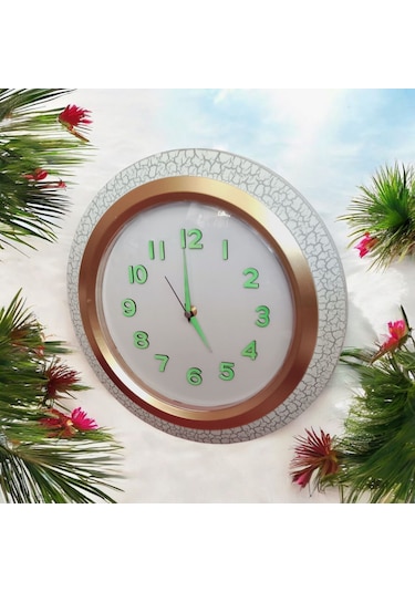 Fosforlu 3d Kabartma Rakam Beyaz Duvar Saati Çap 36 Cm Plastik Beyaz