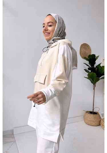 Kanguru Cep Kapüşonlu Takım - Bej