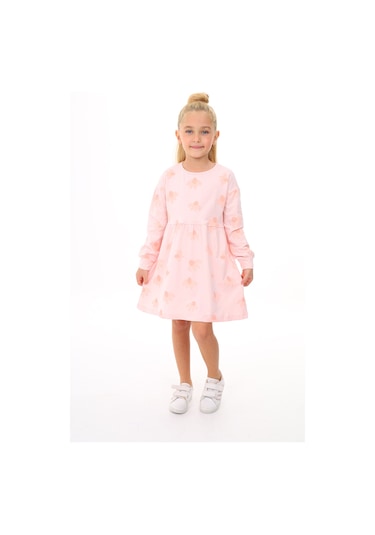 Toontoy Kids Toontoy Kız Çocuk Baskılı Elbise Pudra