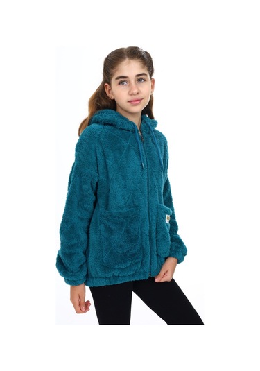 Toontoy Kız Çocuk Peluş Hırka Petrol Mavi