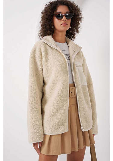 Gabria Fermuarlı Tek Cep Hırka Ekru