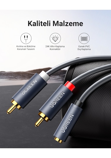 Ugreen 3.5 Mm Aux Rca Ses Kablosu, 2 M, 10510