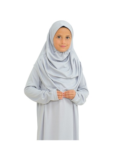 İki Parça Çocuk Elbisesi Seti Eşarp İle Takım Gri