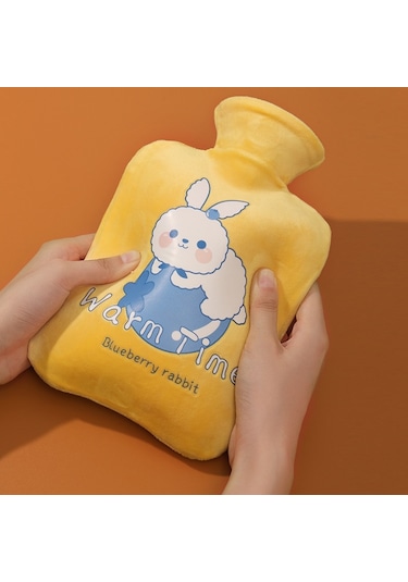 Karikatür Kadife Kapak Kalınlaşmış Patlamaya Dayanıklı Pvc Su Dolu Sıcak Su Torbası, Renk: 500ml Açık Yeşil