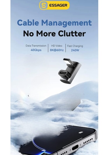 Essager Type-c Erkek To Type-c Dişi Adaptör 40gbps 8k+4k Usb 4.0 U Şekilli Ce Lisanslı Çevirici Dönüştürücü Adaptör