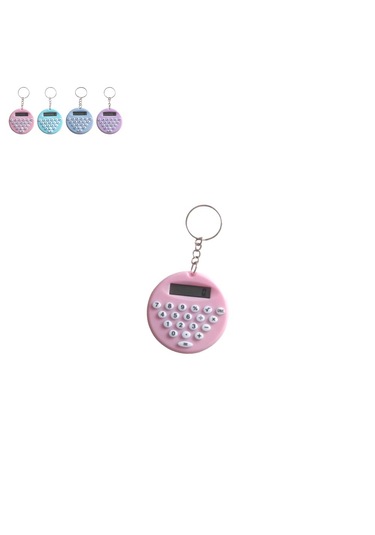 Pembe Yuvarlak Mini 8 Haneli Hesap Makinesi Anahtarlık 1 Adet Ebat: 5 CM x 5 CM