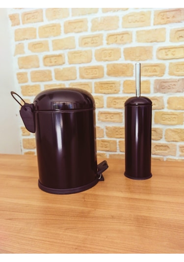 Fonksiyonel Kapaklı Çöp Kovası Wc Fırça Set 2 Li Set Bon Siyah