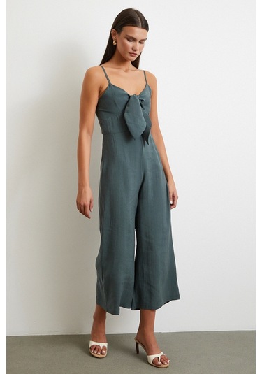 Fiyonklu Askılı Tulum Yeşil Yeşil