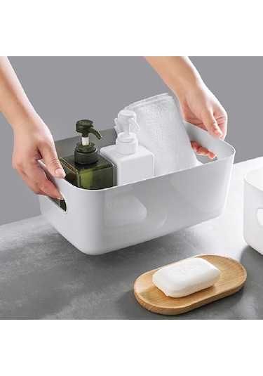 Sones Masaüstü Depolama Kutusu Banyo Mutfak Plastik Depolama Sepeti Atıştırmalıklar Çeşitli Depolama Sepeti Kozmetik Depolama Sepeti Gri