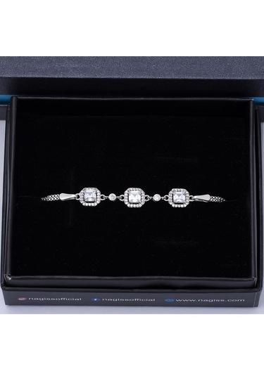 5 Mm Kare Zirkon Taşlı 925 Ayar Gümüş Kadın Bileklik
