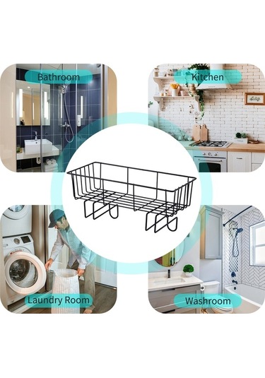 Pazly Tuvalet Üstü Depolama Rafı - Kendinden Yapışkanlı Banyo Rafı, Duş Düzenleyici Şampuan Sepeti Siyah