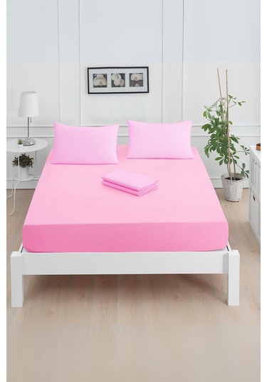 Mirava Premium %100 Pamuk Penye Lastikli Tek Kişilik Çarşaf Takımı 1 Yastık Kılıfı Dahil Pembe 120x200cm Pembe