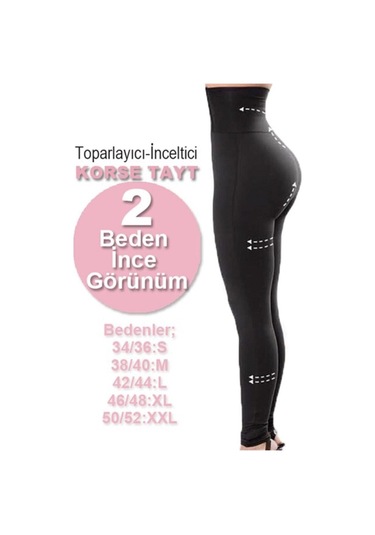 Kadın Siyah Iki Beden Inceltici Korse Tayt Siyah