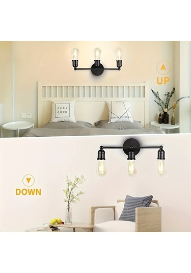 Xuweiwei 1 Adet Modern Vintage Endüstriyel Siyah Duvar Sconce Basit Gomulu Metal Alet E26 E27 Ampul Uygun Oturma Odasi Yatak Odasi Makyaj Masasi Otel Kafe Dekoru Ahşap