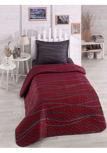 Kapitone Yatak Örtüsü Seti Tek Kişilik Verda Bordo