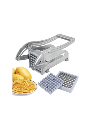 Aubyhe Stanyum Çelik İki Farklı Bıçaklı Patates Dilimleyici, Sebze-kuru Meyve Kesici, Evde Restoran Kalitesi Patates Kızartması Gümüş