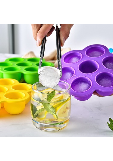 Geeksen 7 Delikli Silikon Buz Kalıbı - Çocuklar İçin Pratik Dondurma Ve Popsicle Yapım Aleti Mavi