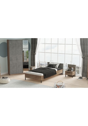 Robin Home Dream Genç Odası 3'Lü Set Karyola Komodin Gardırop Kahverengi