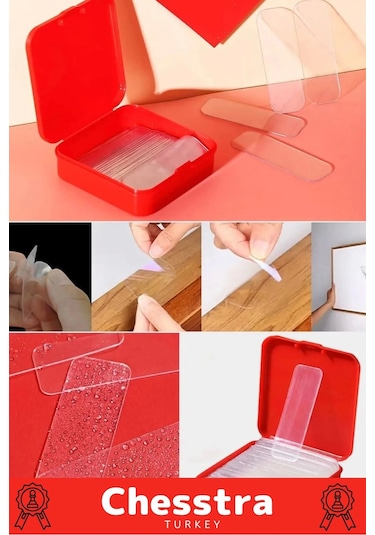 Süper Güçlü Kolay Çıkarılabilir İz Bırakmayan Çift Taraflı Kutulu Nano Şeffaf 60 Parça Bant 5 Adet