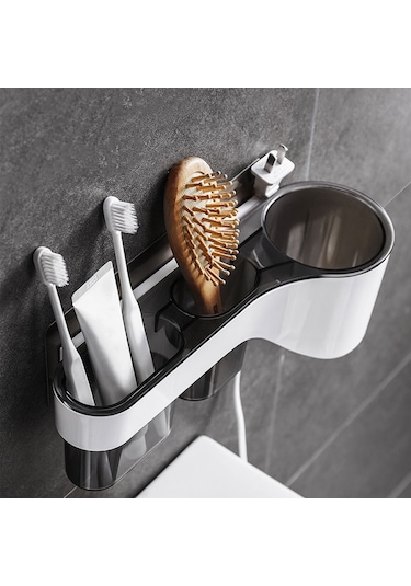 Moveevo Yapışkanlı Saç Kurutma Makinesi Tutucu Duvara Monte Saç Kurutma Makinesi Askı Rafı Düzenleyici Bardak Şekillendirme