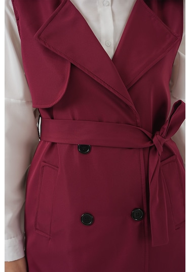 5911 Kruvaze Yaka Trençkot Yelek - Bordo Bordo