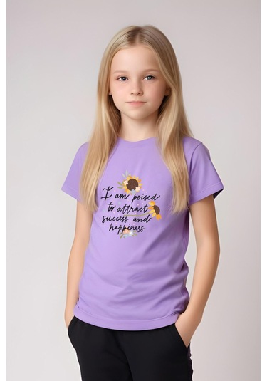 I Am Poised Baskılı Kız Çocuk Tişört Ve Eşofman Alt-üst Takım Lila