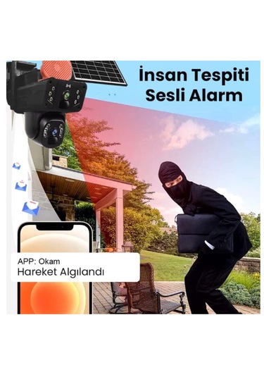 4g, 6mp Çift Lensli Ptz Güvenlik Kamerası Hareket Algılama 128 Gb Sd Kart Hediyeli Gri - Siyah