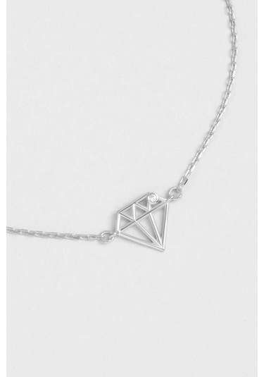 So Chic Elmas İkonlu 18 Ayar Beyaz Altın Kaplama 19 Cm Gümüş Bileklik Rodyum