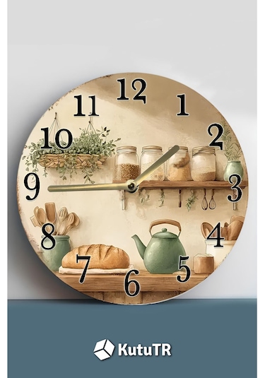 Nostaljik Raflı Mutfak Temalı Mdf Saat Çift Katmanlı 33 Cm Country Tarz Dekor Sdw356 Renkli