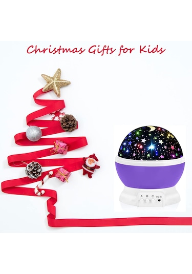 Wezone Mor Yıldızlı Ay Projeksiyon Lambası - Çocuklar İçin Döner Gece Aydınlatması Mor