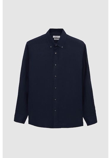 Ds Damat Comfort Lacivert Düz %100 Keten Gömlek 4hc02ap01265m Lacivert