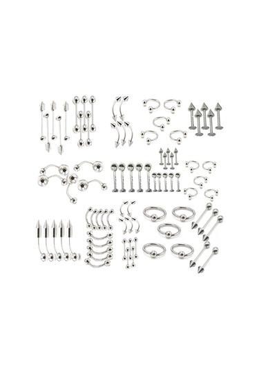 Sones 85 Adet Piercing Takı Paslanmaz Çelik Dudak Çivisi Kaş Çivisi Burun Çivisi Çok Renkli