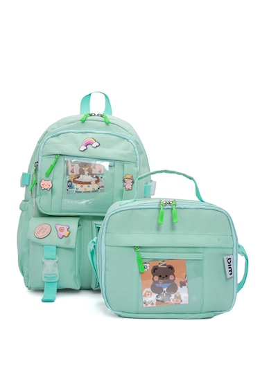 Wia Kawaii Kore Tarzı Ayıcıklı İlkokul Ve Beslenme Çantası Yeşil