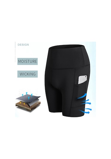 Skycity Kadın Spor Şortu - Yüksek Bel, Yan Cep, Nefes Alabilir, Hızlı Kuruma, Esnek, Koşu Ve Antrenman İçin Gri