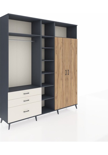 Hyperion Dolap 10 Raflı 3 Çekmeceli 2 Askılı 220x44x243 Antrasit-çam/aytaşı Atlas Çam/aytası