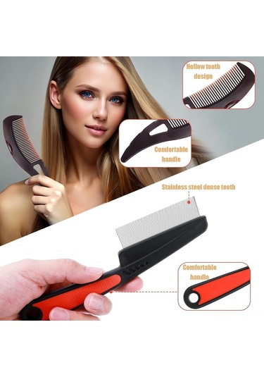 Hombey Stainless Steel Saç Kefesi Seti: İnce Dişli Kuru Kül Alıcı Ve Boşluklu Dişli Baş Derisi Masaj Aleti Siyah Diğer