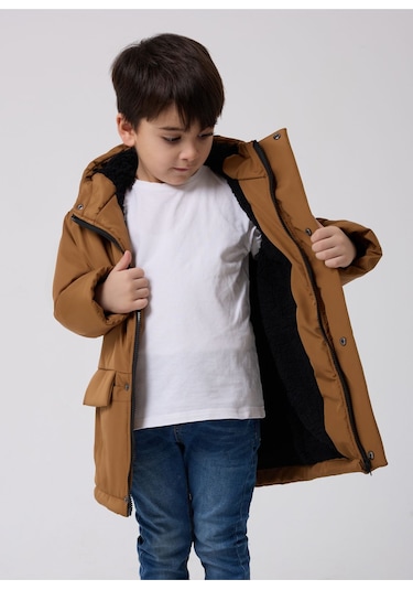 Freemen Erkek Çocuk Taba Kürklü Su Ve Rüzgar Geçirmez Kapüşonlu 3 Kışlık Mont Taba