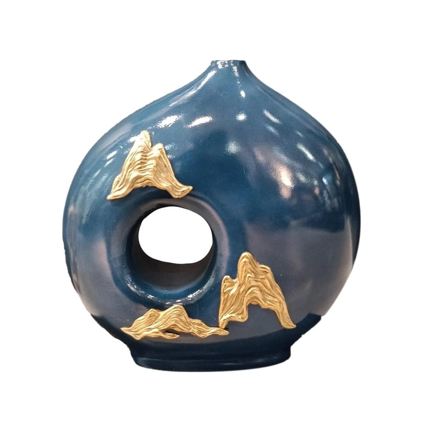 Lucky Art Gold Dalgalı Mavi Vazo 27x11x28 Cm