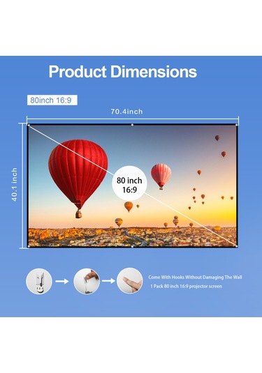 Springsun 80 İnç Taşınabilir Hd Projektör Ekranı 16:9 Projeksiyon Ekranı Katlanabilir Dayanıklı Açık Hava Filmleri İçin Duvara