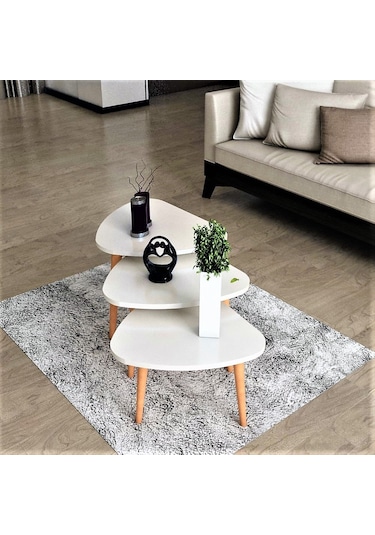 Flora ROLL  Sehpa Ahşap Ayaklı Üçlü Zigon (BEYAZ)