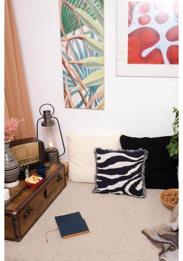 Peraluna Zebra Pıllow %100 Organik Pamuk Triko Yastık Kılıfı 45x45 Cm Lacivert - Lacivert