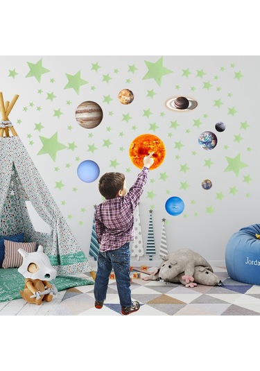 Sones Pvc Güneş Sistemi Çocuk Odası Dekorasyonu Aydınlık Duvar Sticker Seti 100 Adet Yıldız Diğer
