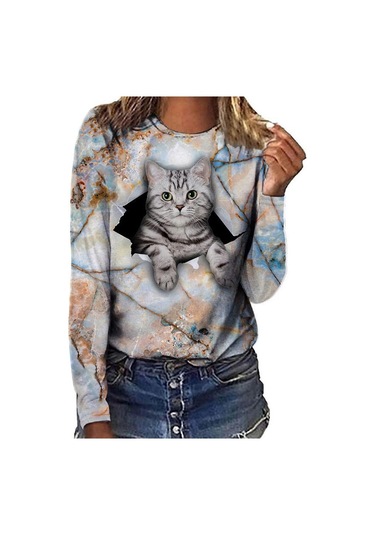 Gri Komik Sevimli Kedi 3d Baskı Gömlek Rahat Kazaklar Kadın Kıyafetleri İlkbahar Sonbahar Uzun Kollu Tişörtler Kadın Giyim Moda Üst Giyim Gri Gri Komik Sevimli Kedi 3d Baskı Gömlek Rahat Kazaklar Kadın Kıyafetleri İlkbahar Sonbahar Uzun Kollu Tişörtler Kadın Giyim Moda Üst Giyim Gri