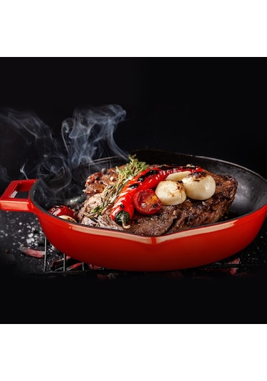 Lava Döküm Yuvarlak Kızartma Tavası Çift Kulplu 30cm